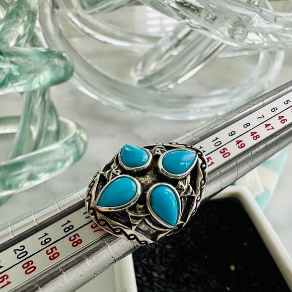 Carolyn Pollack Clover Turquoise .925 Sterling Silver Ring Size 7 Fine Fashion - Picture 4 of 5